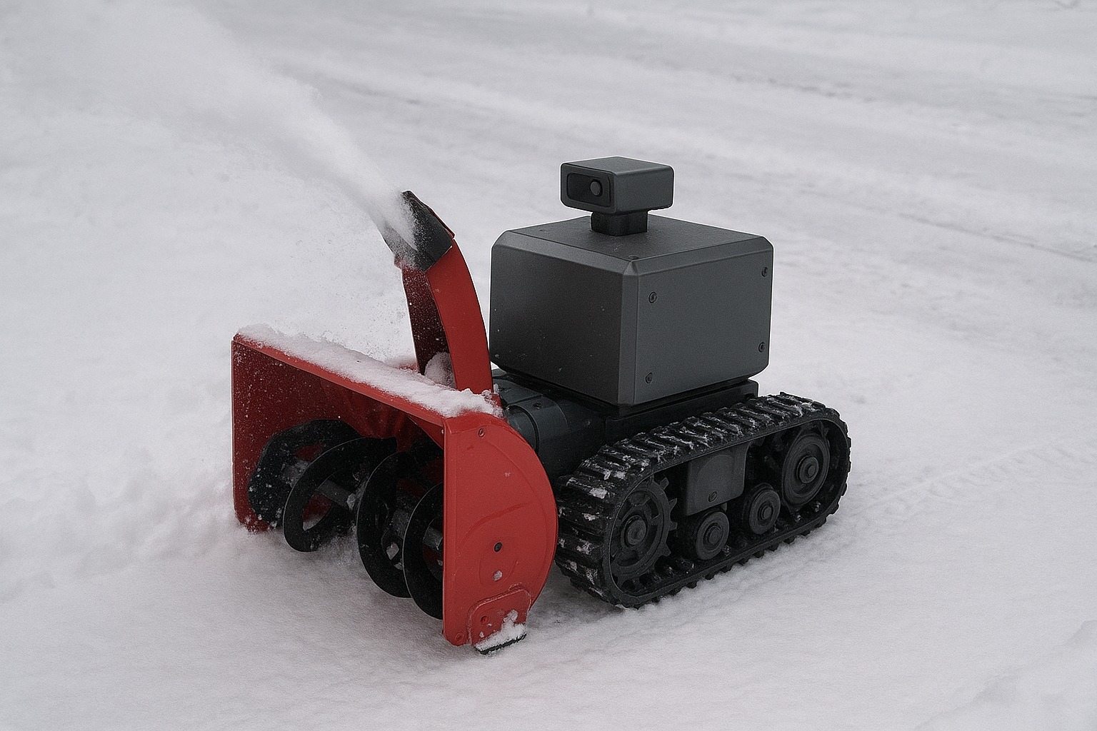 robot clearing snow in parking lot